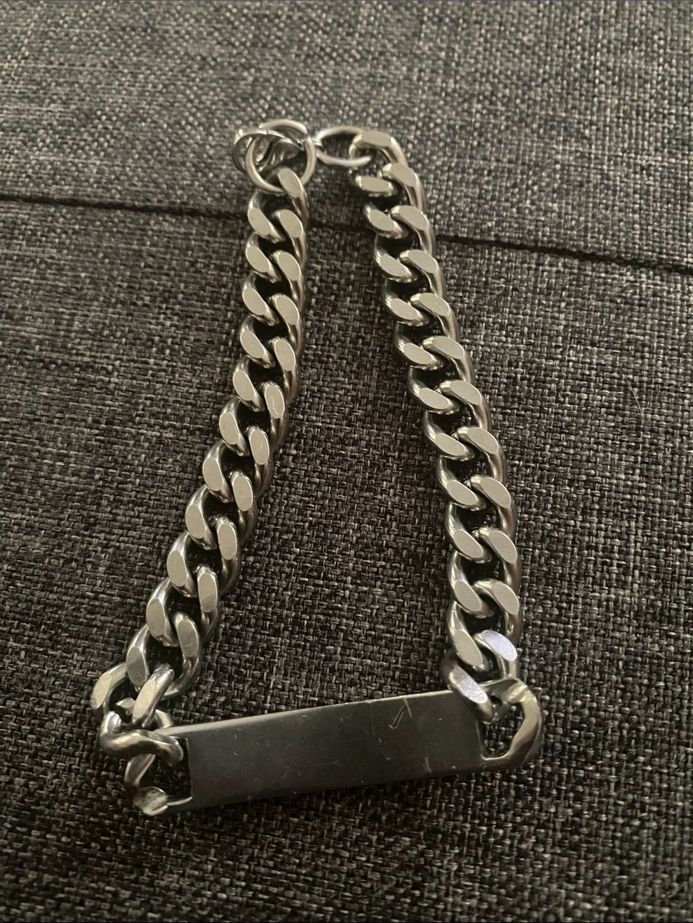 Men's Silver Stainless Steel Cuban Link ID Bracelet